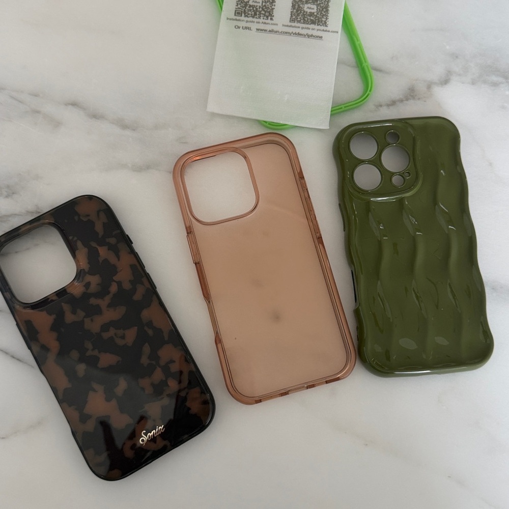 iPhone 16 pro cases /  Tortoise Shell,  Olive Green, Dusty Pink Clear